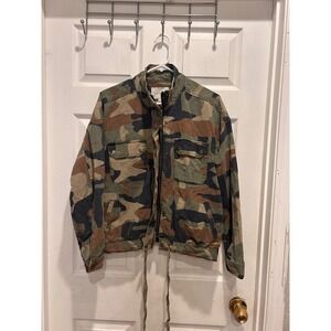 Lucky Brand Womens Camo Utility Jacket Green Brown M Full Zip Military Canvas